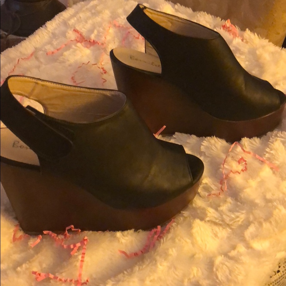 Black wedges with brown heel